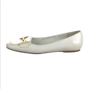 Salvatore Ferragamo White Leather Ballet Flats Loafers Size 6.5
